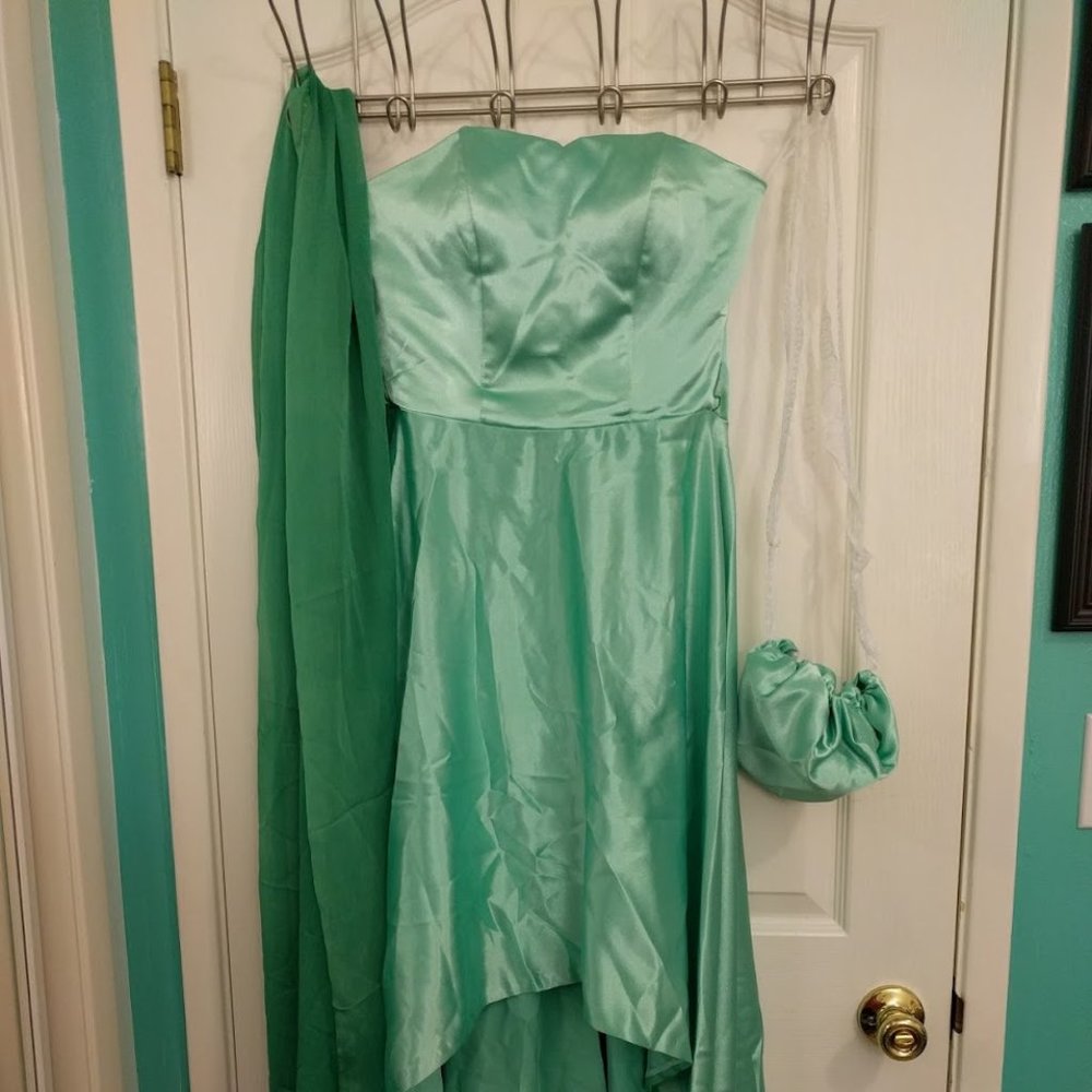 One of a Kind. Custom made light green strapless dress.